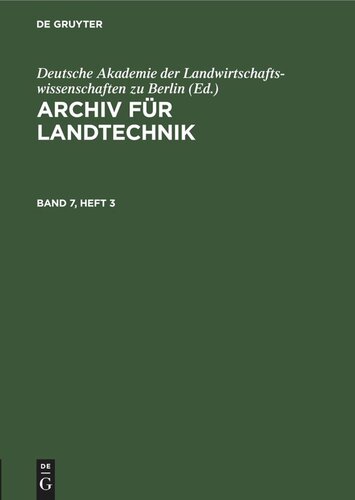 Archiv für Landtechnik: Band 7, Heft 3