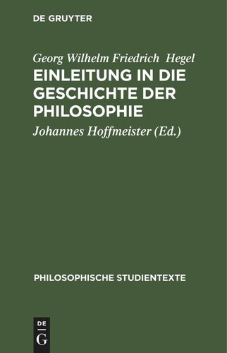 Einleitung in die Geschichte der Philosophie