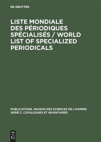 Liste mondiale des périodiques spécialisés / World list of specialized periodicals: Sciences de l’éducation / Sciences of education