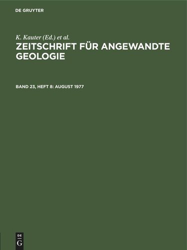 Zeitschrift für Angewandte Geologie: Band 23, Heft 8 August 1977