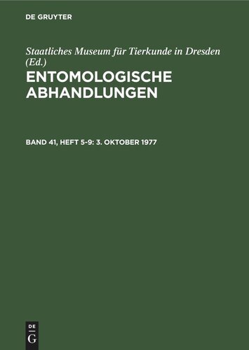 Entomologische Abhandlungen: Band 41, Heft 5-9 3. Oktober 1977
