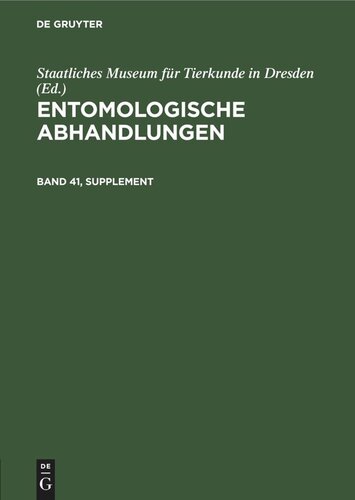 Entomologische Abhandlungen: Band 41, Supplement