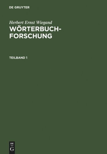 Wörterbuchforschung: Teilband 1