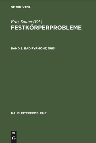 Festkörperprobleme: Band 3 Bad Pyrmont, 1963