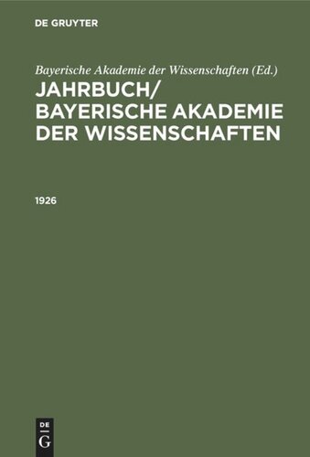 Jahrbuch/ Bayerische Akademie der Wissenschaften: 1926