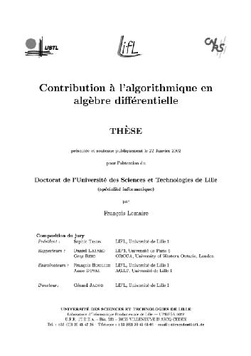 Contribution a l'algorithmique en algebre differentielle