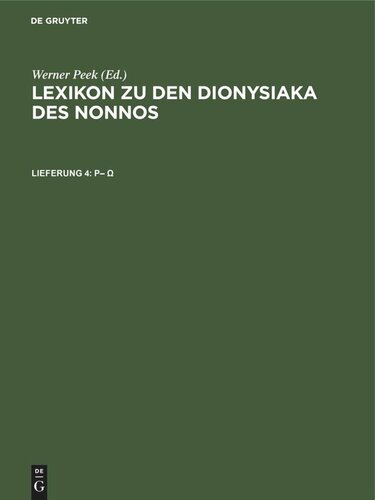 Lexikon zu den Dionysiaka des Nonnos: Lieferung 4 (P–Ω)