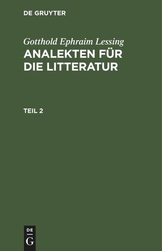 Analekten für die Litteratur: Teil 2