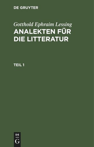 Analekten für die Litteratur: Teil 1