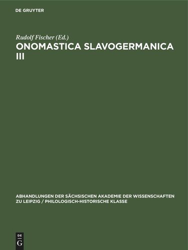 Onomastica Slavogermanica III