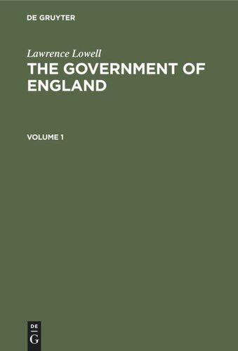 The Government of England: Volume 1