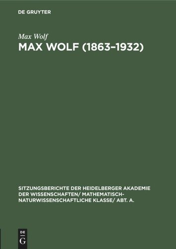 Max Wolf (1863–1932): Ein Gedenkblatt