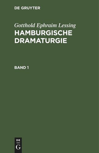 Hamburgische Dramaturgie: Band 1