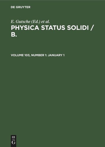 Physica status solidi / B.: Volume 103, Number 1 January 1