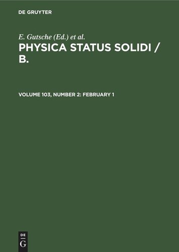 Physica status solidi / B.: Volume 103, Number 2 February 1