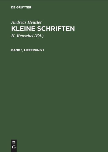 Kleine Schriften: Band 1, Lieferung 1