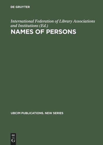 Names of Persons: National Usages for Entry in Catalogues