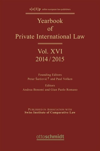 Yearbook of Private International Law: Volume XVI Yearbook of Private International Law Vol. XVI - 2014/2015