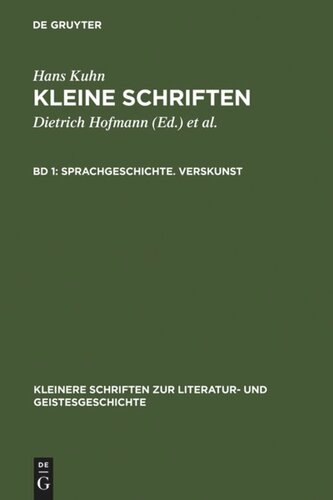 Kleine Schriften: Band 1. Sprachgeschichte. Verskunst