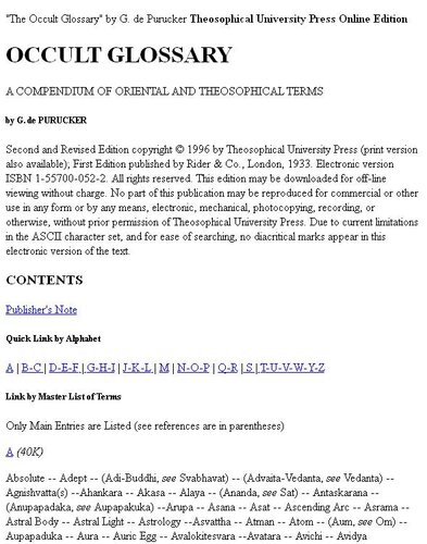 The Occult Glossary; A Compendium of Oriental and Theosophical Terms