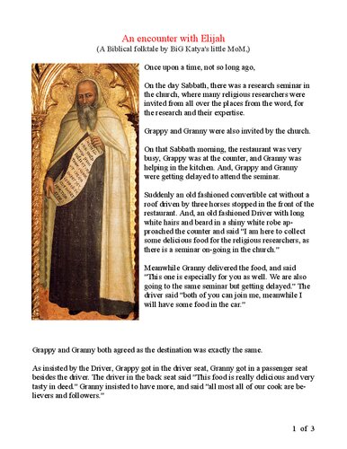 Biblical : An encounter with Elijah - A folktale of modern times