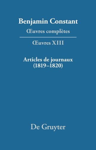 Œuvres complètes: XIII Articles de journaux (1819–1820)