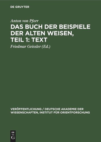 Das Buch der Beispiele der alten Weisen, Teil 1: Text