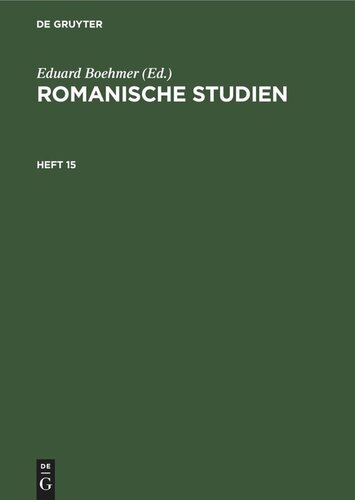 Romanische Studien: Heft 15