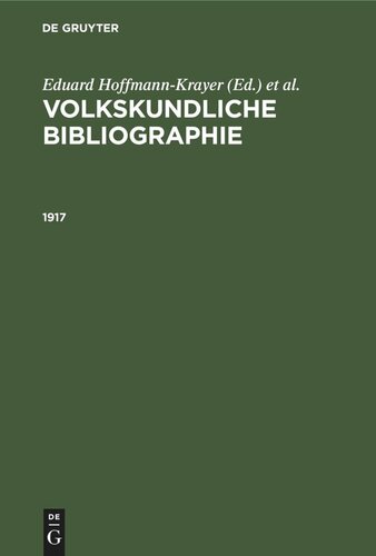 Volkskundliche Bibliographie: 1917
