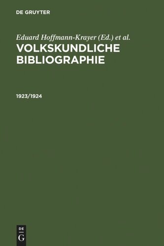 Volkskundliche Bibliographie: 1923/1924