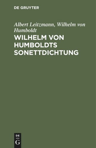 Wilhelm von Humboldts Sonettdichtung