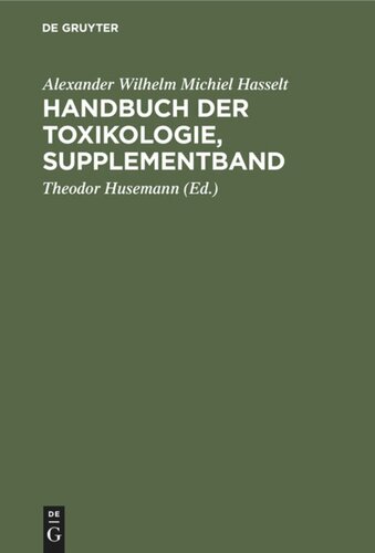Handbuch der Toxikologie, Supplementband: Für Aerzte und Apotheker