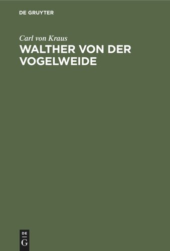 Walther von der Vogelweide: Untersuchungen