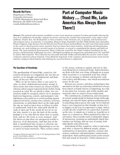 Part of Computer Music History ... (Trust Me, Latin America Has Always Been There!)