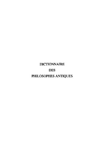 Dictionnaire des philosophes antiques, Tome 6:  de Sabinillus à Tyrsénos