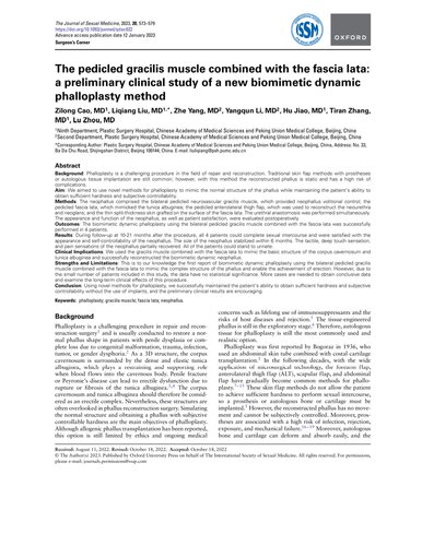 The pedicled gracilis muscle combined with the fascia lata: a preliminary clinical study of a new biomimetic dynamic phalloplasty method