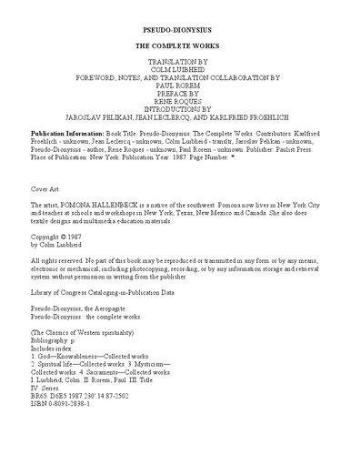 Pseudo-Dionysius. The Complete Works