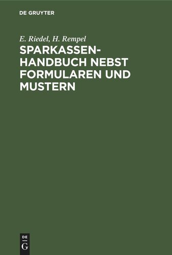 Sparkassenhandbuch nebst Formularen und Mustern