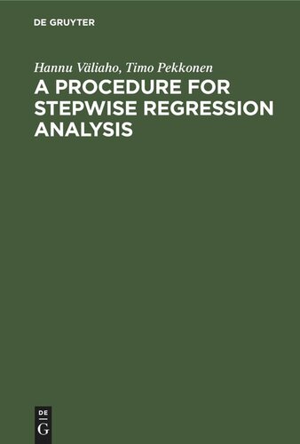 A Procedure for Stepwise Regression Analysis: (with a program in FORTRAN V)