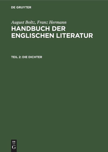 Handbuch der englischen Literatur: Teil 2 Die Dichter