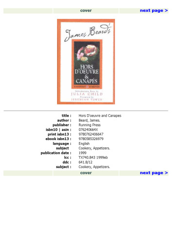 James Beard's & Hors D'oeuvre And Canapes