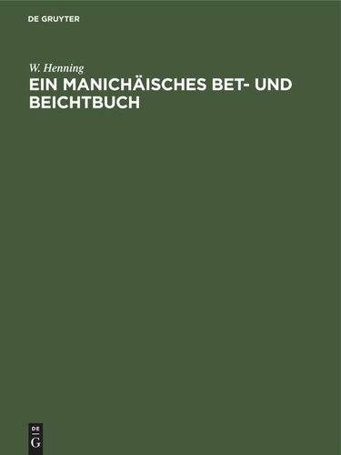 Ein Manichäisches Bet- und Beichtbuch: Einzelausgabe