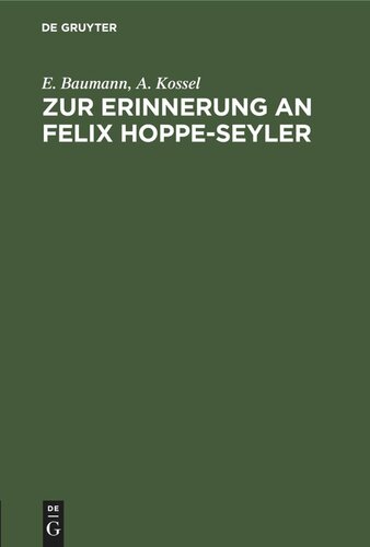 Zur Erinnerung an Felix Hoppe-Seyler