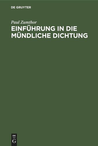 Einführung in die mündliche Dichtung