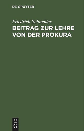 Beitrag zur Lehre von der Prokura