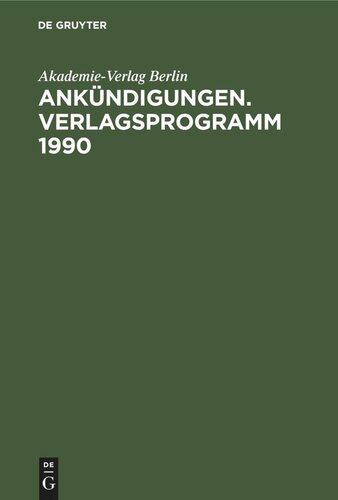 Ankündigungen. Verlagsprogramm 1990