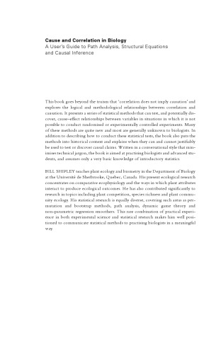 Cause and Correlation in Biology: A User's Guide to Path Analysis, Structural Equations and Causal Inference