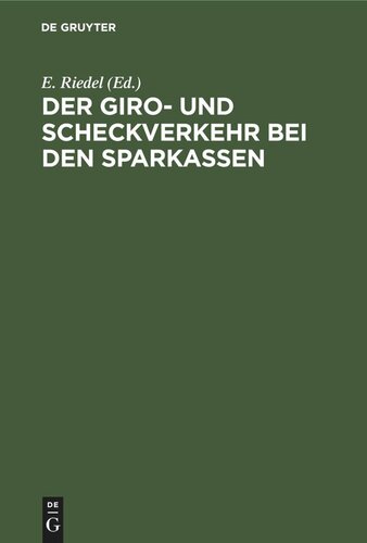 Der Giro- und Scheckverkehr bei den Sparkassen