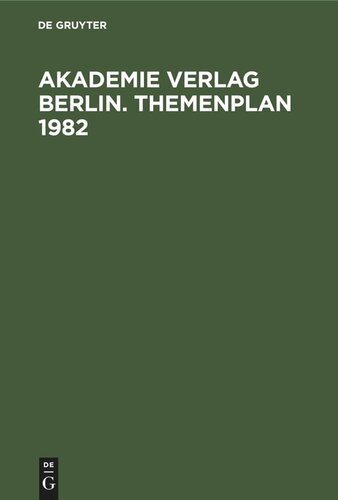 Akademie Verlag Berlin. Themenplan 1982