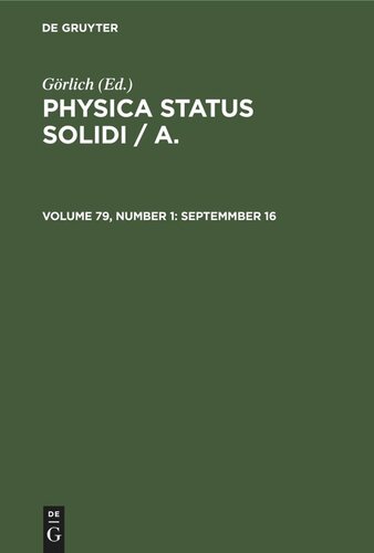 Physica status solidi / A.: Volume 79, Number 1 Septemmber 16